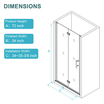 Bi Fold Frameless Shower Door With Tempered Glass - Brushed Silver