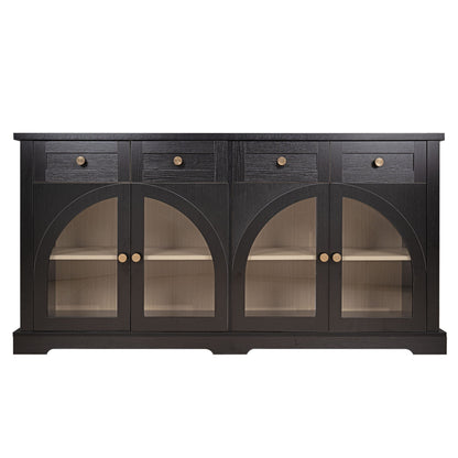 Sideboard Cabinet With 4 Drawers And 4 Arched Glass Doors