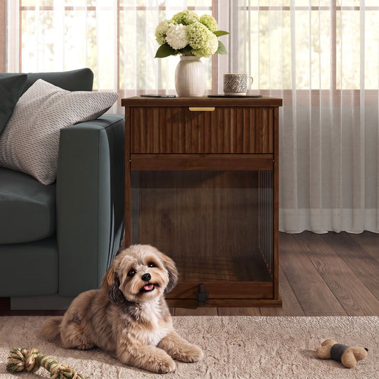 Dog Crate End Table With Charging Station - Antique Brown