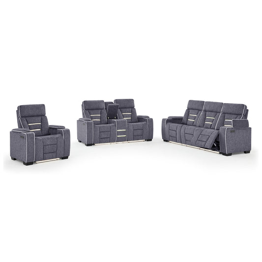 Austin - 3 Piece Reclining Sofa And Loveseat With Storage Arms - Gray