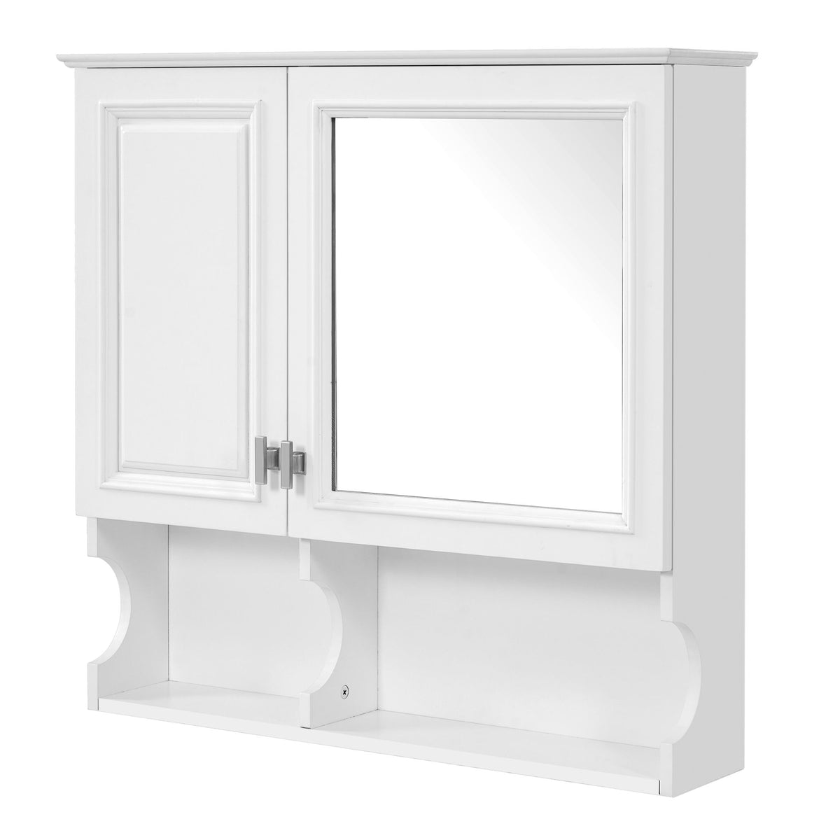 Wall Mounted Mirror Medicine Cabinet, Bathroom Storage With Doors And Open Shelves