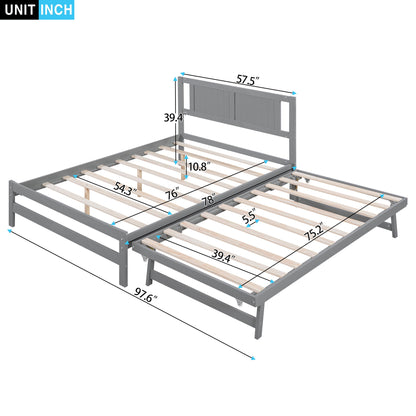 Full Size With Adjustable Twin Trundle Platform Bed - Gray