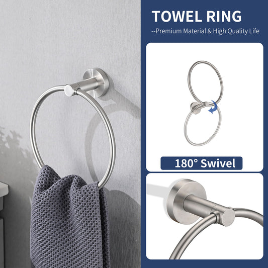 Bathroom Set 4 Pack With Towel Bar Racks, Toilet Paper Holder, Ring, Hook, Stainless Steel - Brushed Nickel