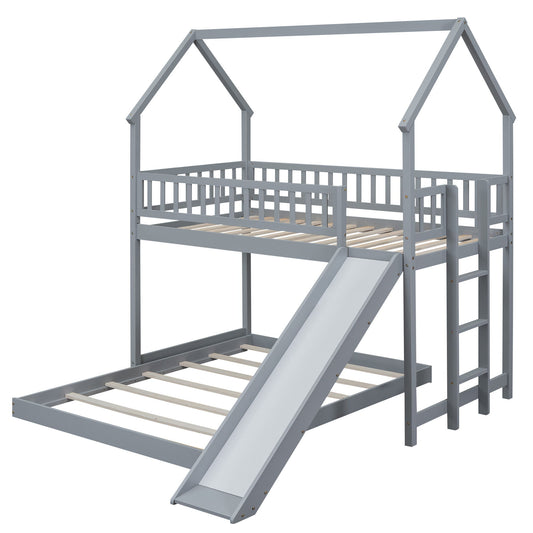 House Bunk Bed With Slide And Built In Ladder