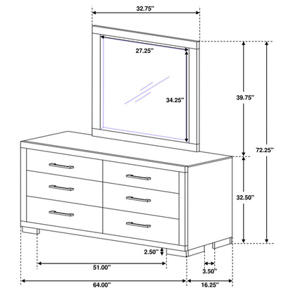 Polk - 6 Drawer Dresser With Mirror - Cappuccino