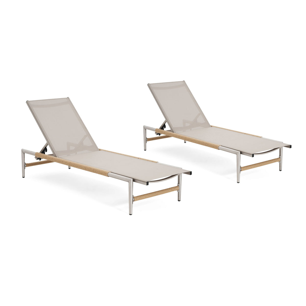 Hargrove - Outdoor Patio Aluminum Chaise Lounge (Set of 2) - Natural / Silver