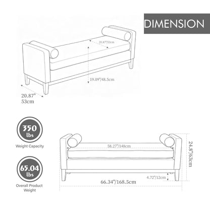 Upholstered End Of Bed Bench With Arms, 2 Bolsters For Bedroom - Black