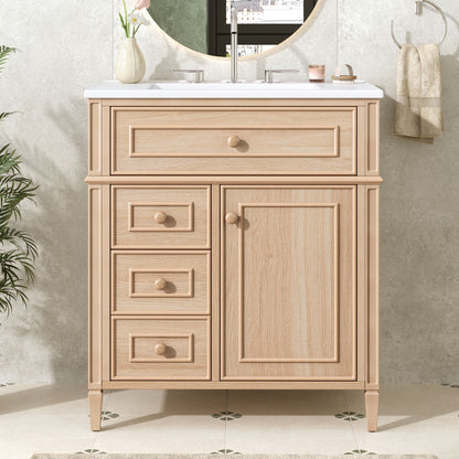 Bathroom Vanity With Sink, Flip Out Drawer, 2 Soft Close Drawers, 1 Soft Close Door - Wood