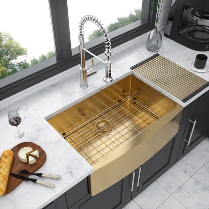 Farmhouse Kitchen Sink, Stainless Steel, Apron Front
