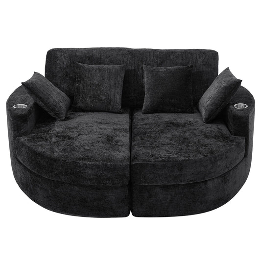 Boneless Design Upholstered Sofa Bed With Cup Holders