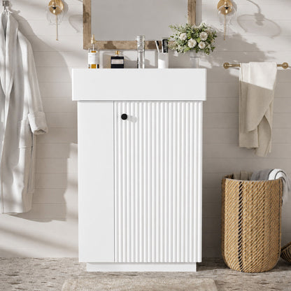 Bathroom Vanity With Sink, Freestanding Wood Grain Cabinet With Storage