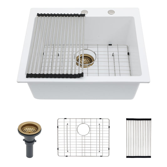 Quartz Kitchen Sink, Granite Composite, Drop In Sink With Durable Design