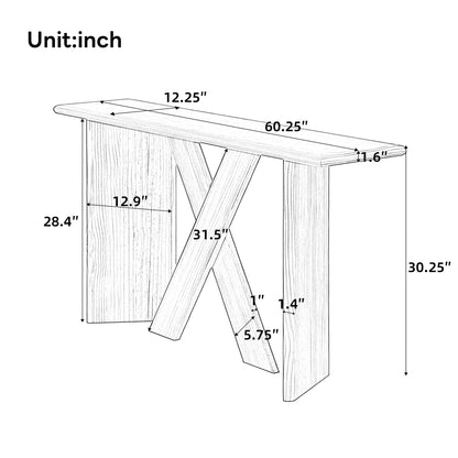 X-Frame Console Table, Angled Cross Leg Design, Rounded Edges - Natural