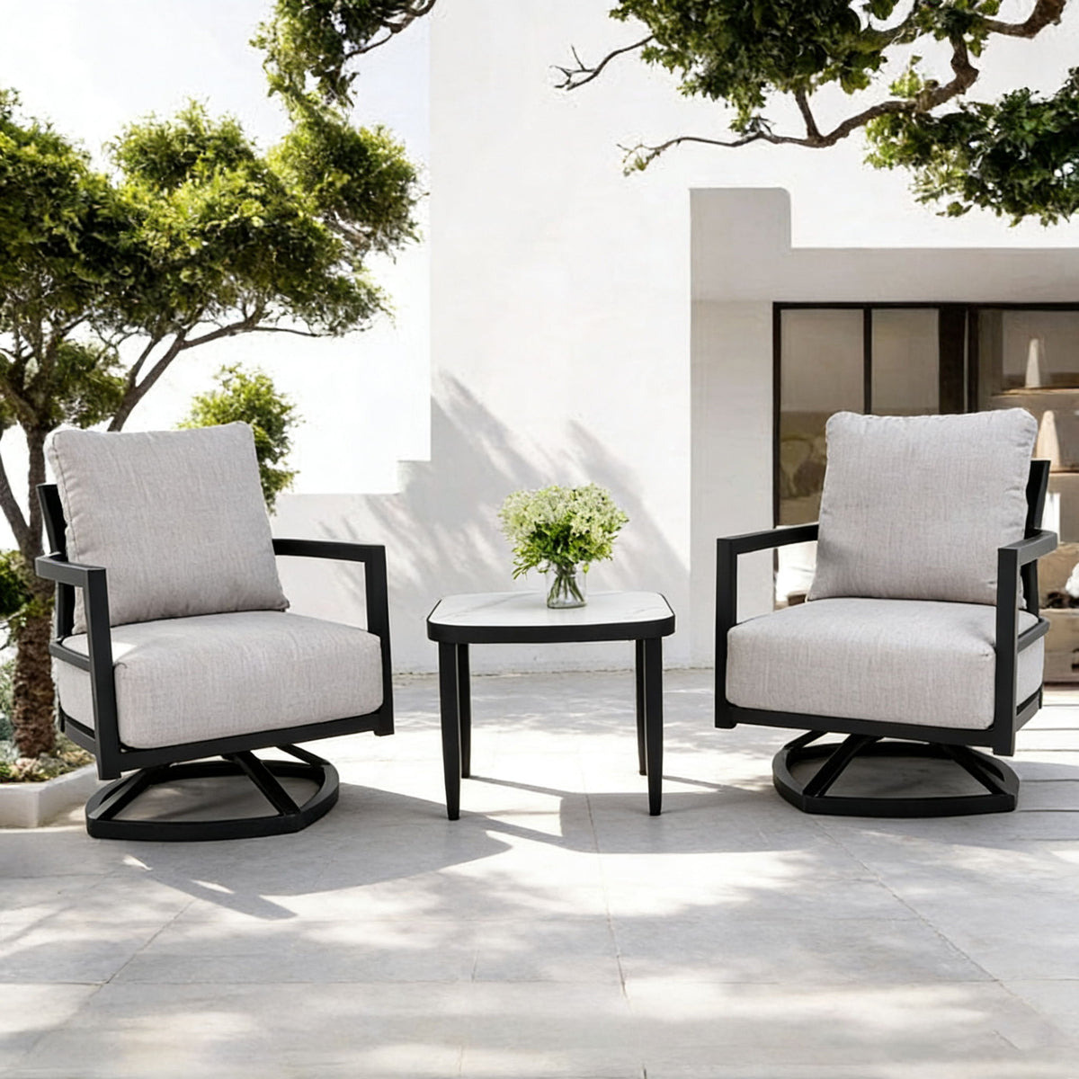 Outdoor Patio Furniture, Chat Set, Sunbrella Cushions And Side Table