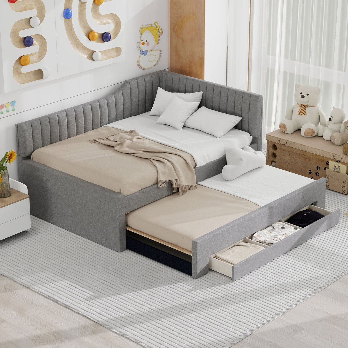 Upholstered Daybed With Trundle And 3 Drawers