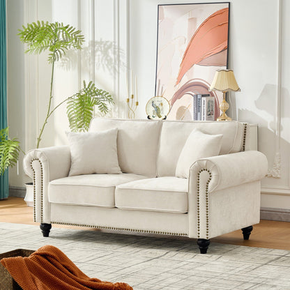 2 Seater Sofa With Rolled Arms, Tufted Upholstered Couch