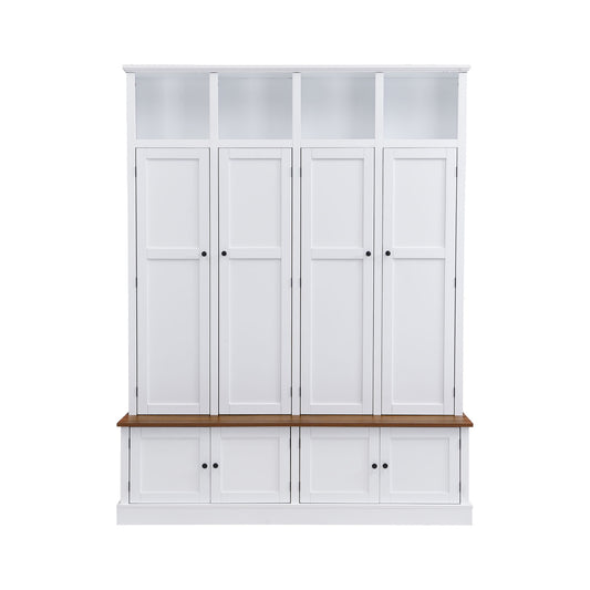 Hall Tree With Bench And Cabinet, 4 In 1 Entryway Bench With Coat Rack