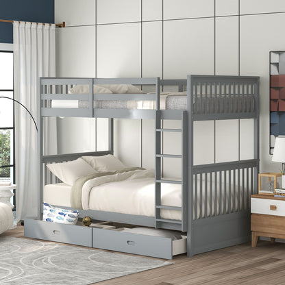Bunk Bed With Ladders And 2 Storage Drawers