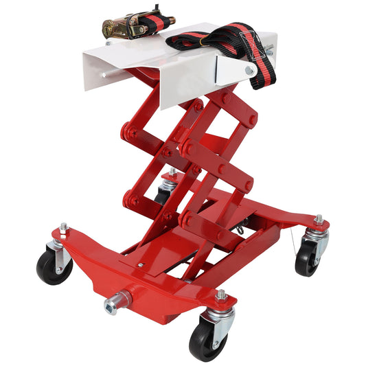 Heavy Duty Low Lift Transmission Jack With Nylon Safety Strap For Small Vehicles - Red