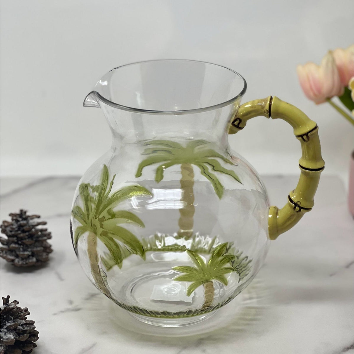Palm Tree Design 3 Quarts Unbreakable Plastic Water Pitcher With Lid And Spout, Bpa Free - Clear