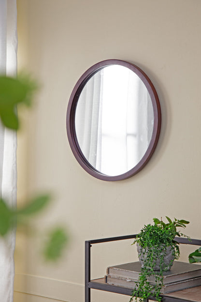 Circle Wall Mirror With Wooden Frame, Wall Mirror For Living Room