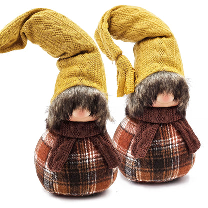 Gnomes Decorations, For Fall Thanksgiving Table Decorations (Set of 2) - Brown / Yellow