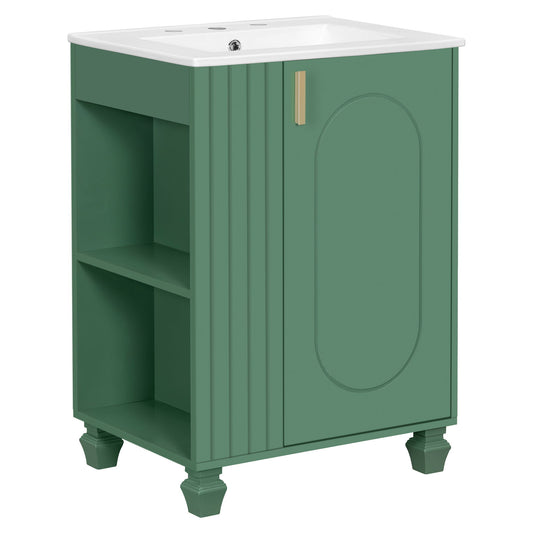 Classic Retro Bathroom Vanity With Sink, Door Shelf, Side Open Storage Frame