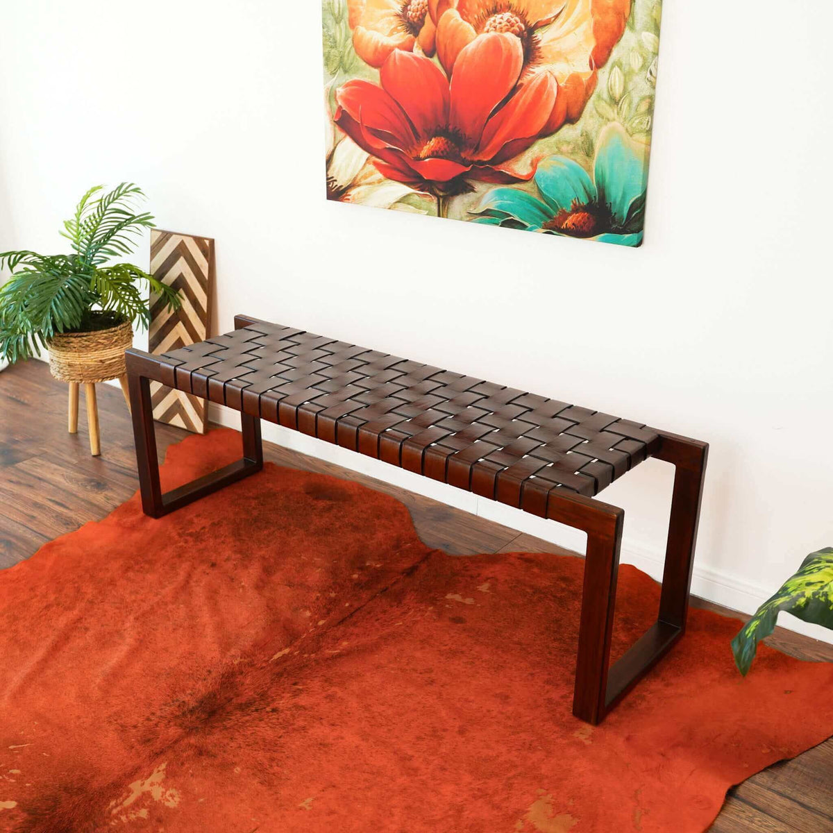 Christina - Bench - Cognac / Dark Brown / Tan