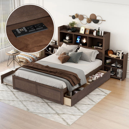 Storage Platform Bed With Pull Out Shelves, Trundle, And 2 Drawers