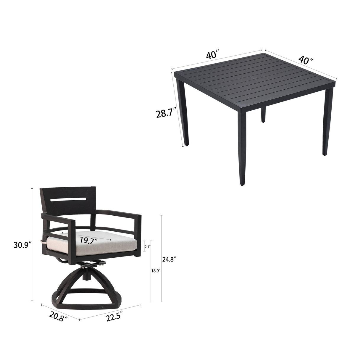 Outdoor Modern Dining Set, Chairs Sunbrella Cushioned And Dining Table With Umbrella Hole