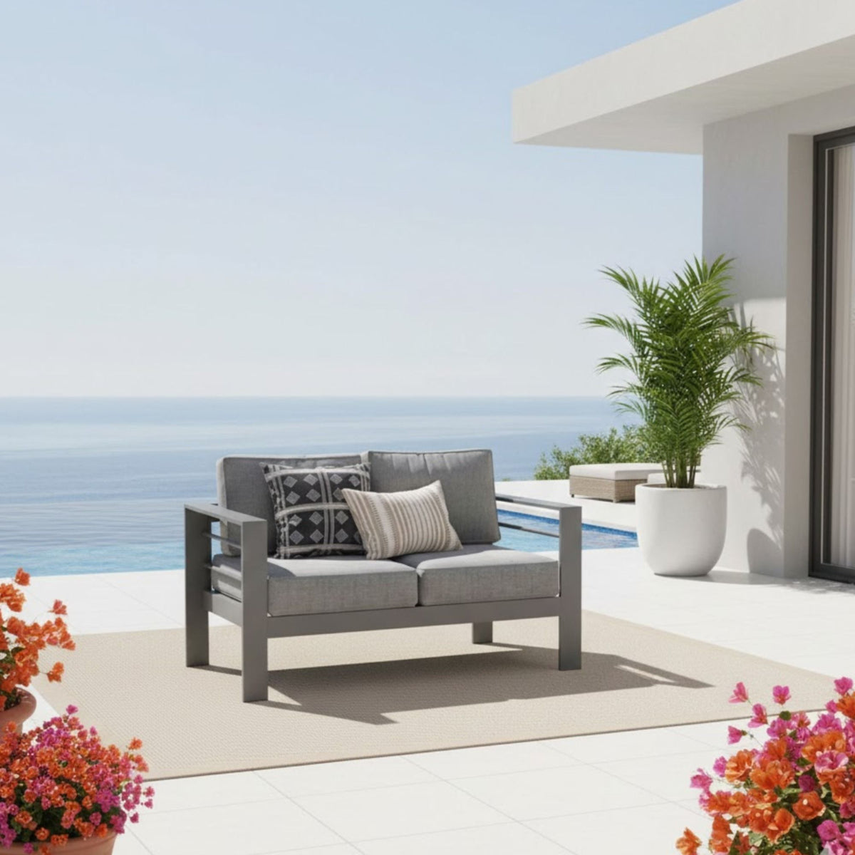 All Weather Patio Loveseat With Thick Cushions - Gray / Gray