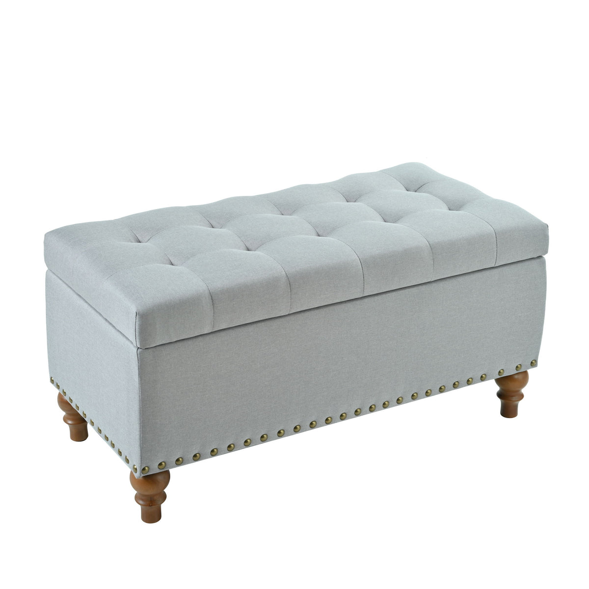 Upholstered Ottoman With Storage And Rivet Trim