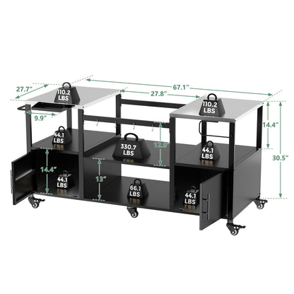 Outdoor Grill Table For Big Egg Style Bbq With Metal Grill Cart And Storage Box And Metal And Stainless Steel - Black / Silver