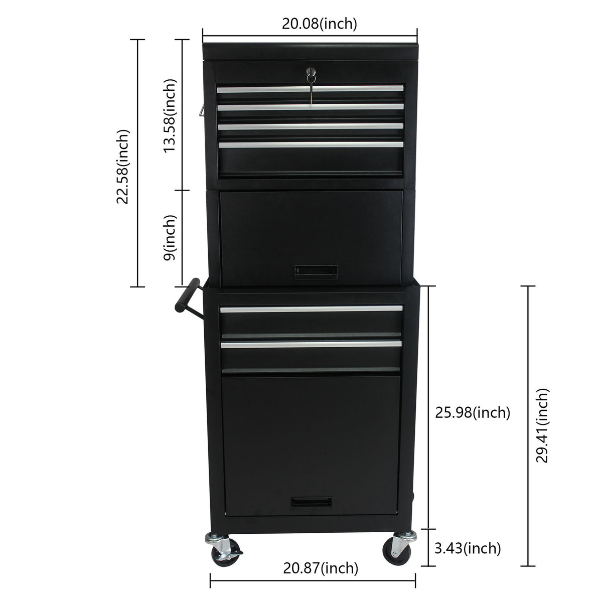 6 Drawer Lockable Tool Cabinet On Wheels, Steel Rolling Tool Chest With Detachable Toolbox