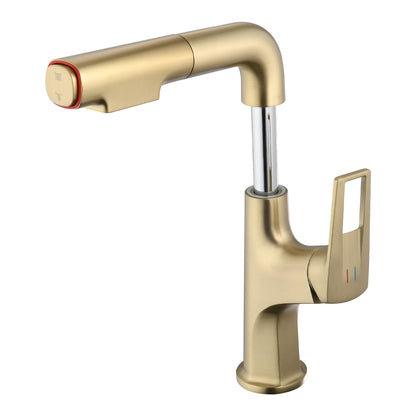 Pull Down Vessel Faucet With Lift Spout & Dual Spray Modes