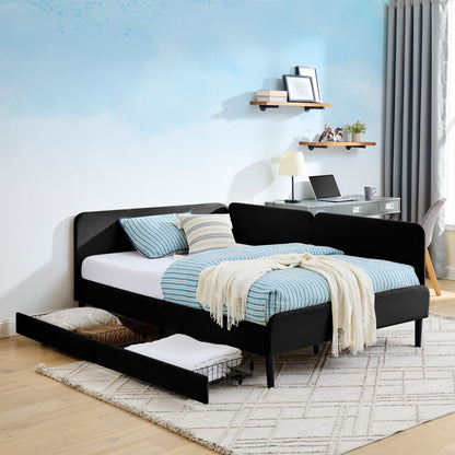 Upholstered Platform Bed Frame With 2 Storage Drawers And Adjustable Sofa Bed