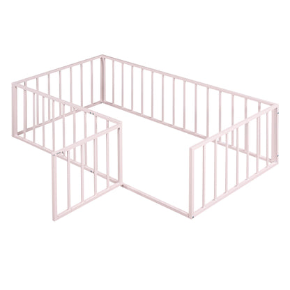 Metal Floor Bed Frame With Fence And Door