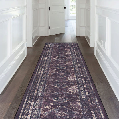 Maval - 2'6'' X 10' Washable Runner Rug - Black / Burgundy