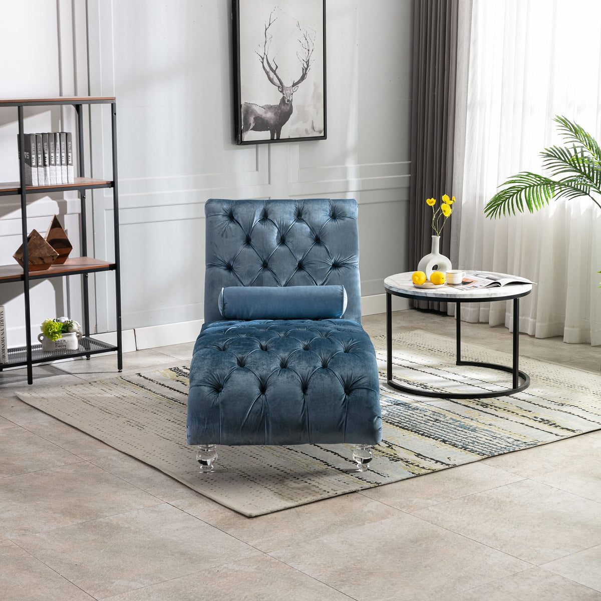 Chaise Lounge Indoor, Button Tufted Upholstered Chaise Lounge Chair With Pillow