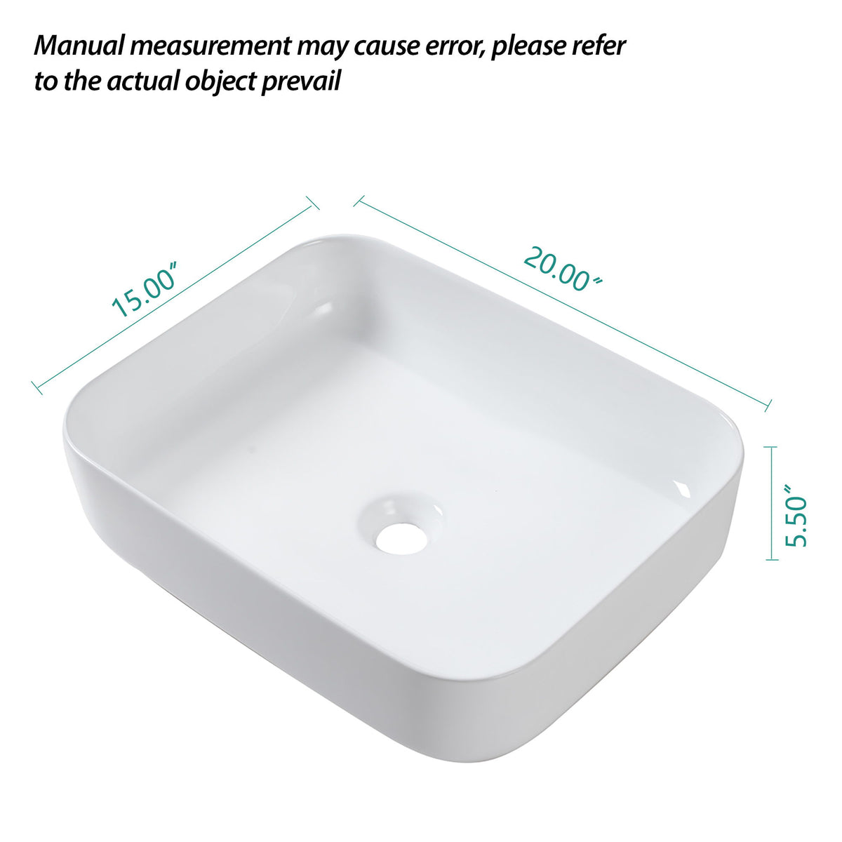 Rectangular Vessel Bathroom Sink, Modern - White