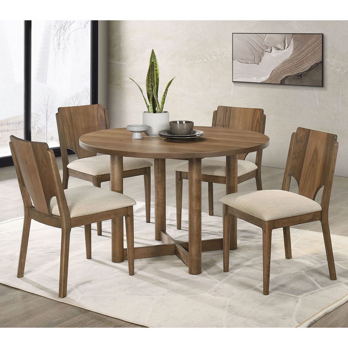 Graham - 5 Piece Round Dining Table Set - Walnut