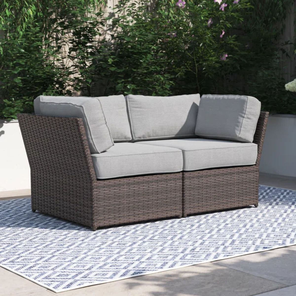 Outdoor Wicker Loveseat With Cushions Patio Seating Wicker - Brown