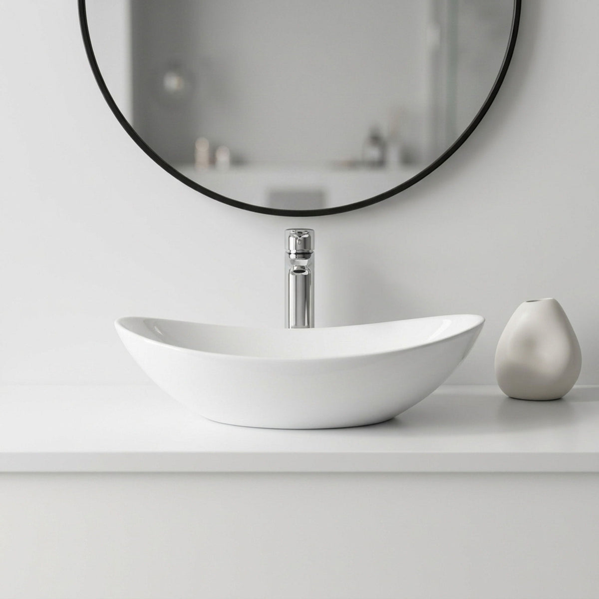 Oval Vessel Bathroom Sink Bowl - White