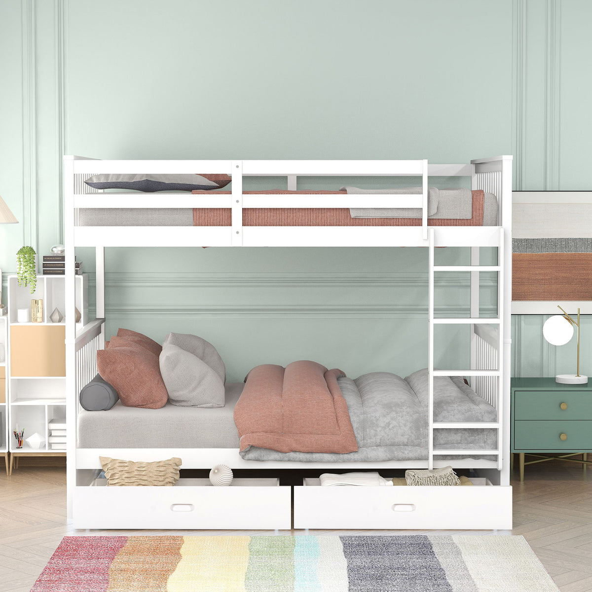 Bunk Bed With Ladders And 2 Storage Drawers