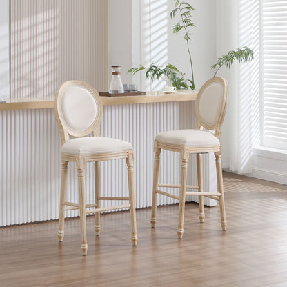 30'' Height Upholstered Bar Chairs With Round Back (Set of 2) - Beige