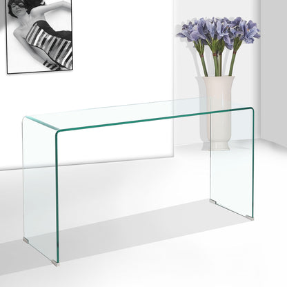 Elegant Transparent Tempered Glass Console Table With Rounded Edges, Modern Sofa Table - Clear