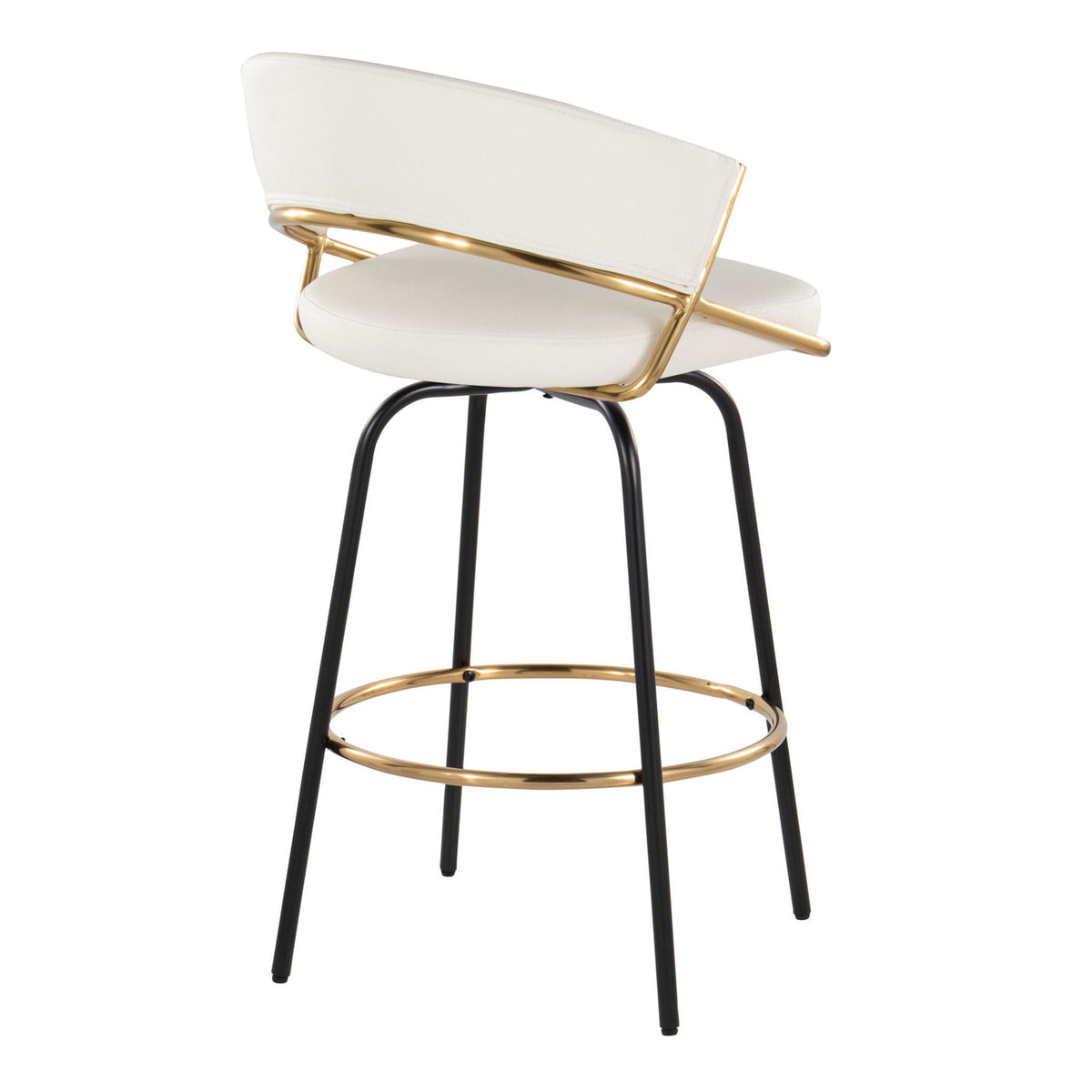 Jie - Fixed Height Contemporary Counter Stool With Swivel Round Footrest (Set of 2) - Gold / White / Black