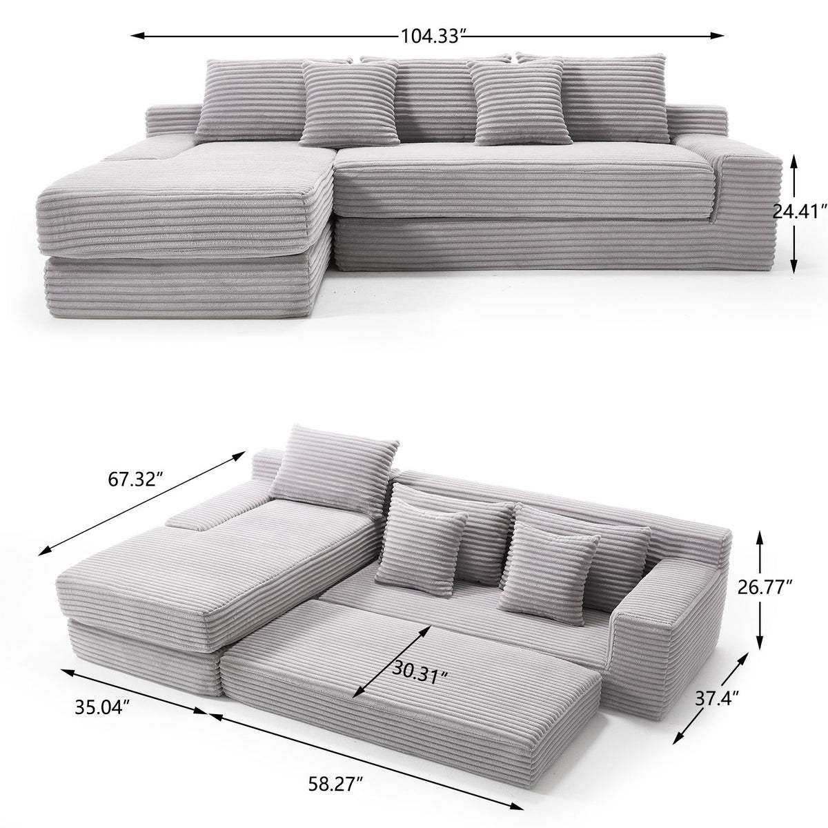 Modern L - Shaped Sectional Couch With Memory Foam