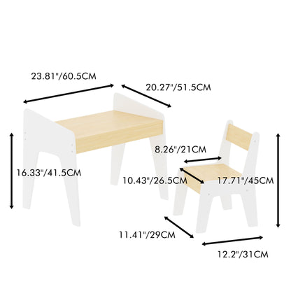 Table Set With 1 Chair, Children Study Table For Ages 2 - 8 - White