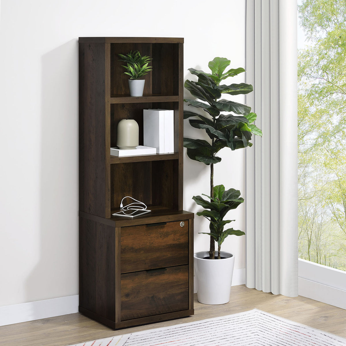 Geary - 3 Shelf Bookcase With USB Charging And Lockable Top Drawer